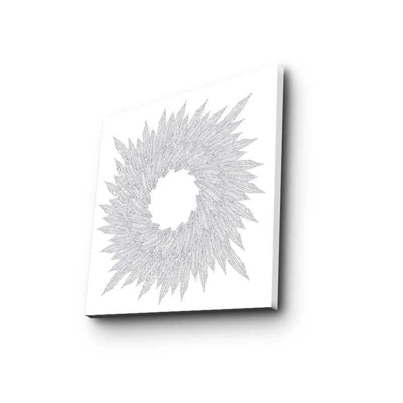 Lerretsbilde 45x45 cm - Abstrakt spiral av bladformede mønstre - Hvit / Grå - Innredning - Bilder & kunst - Lerretsbilder