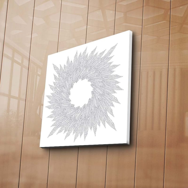 Lerretsbilde 45x45 cm - Abstrakt spiral av bladformede mønstre - Hvit / Grå - Innredning - Bilder & kunst - Lerretsbilder