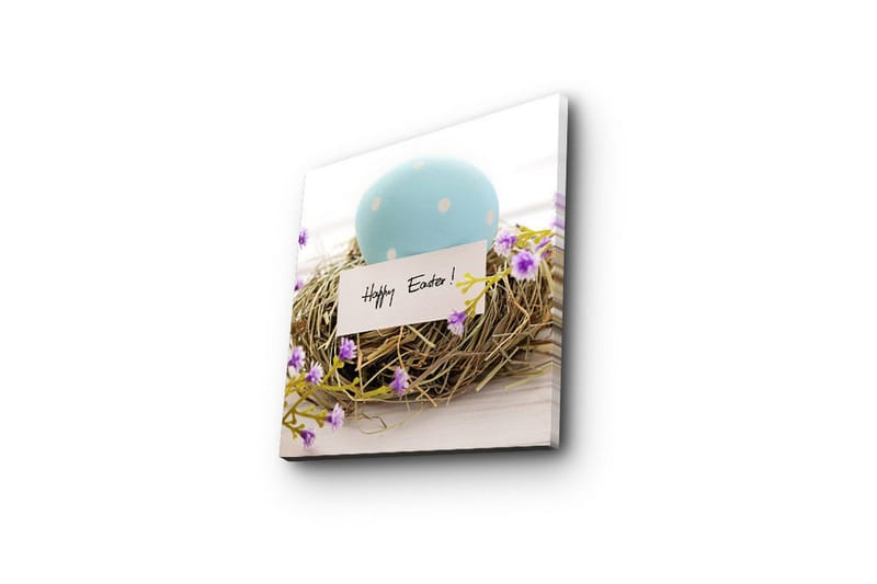 Lerretsbilde 45x45 cm - Blå påskeegg i et fuglerede med lilla blomster - Blå / Brun / Lilla - Innredning - Bilder & kunst - Lerretsbilder