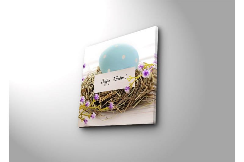 Lerretsbilde 45x45 cm - Blå påskeegg i et fuglerede med lilla blomster - Blå / Brun / Lilla - Innredning - Bilder & kunst - Lerretsbilder
