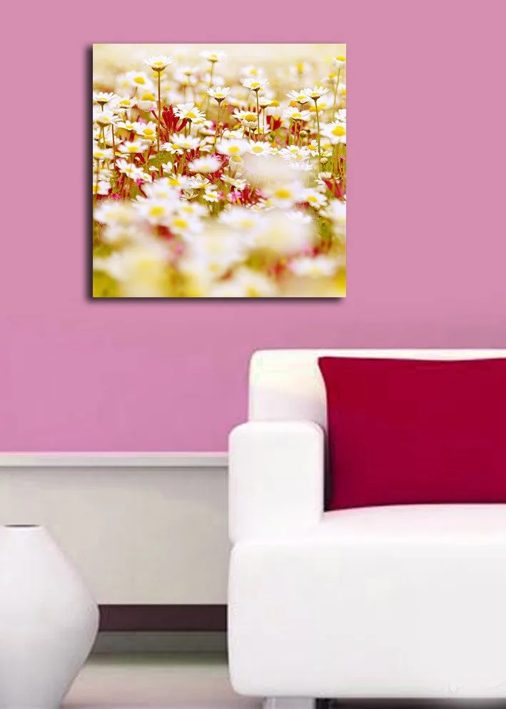 Lerretsbilde 45x45 cm - Blomsterfelt i forskjellige nyanser av hvitt og gult - Hvit / Gul / Grønn - Innredning - Bilder & kunst - Lerretsbilder