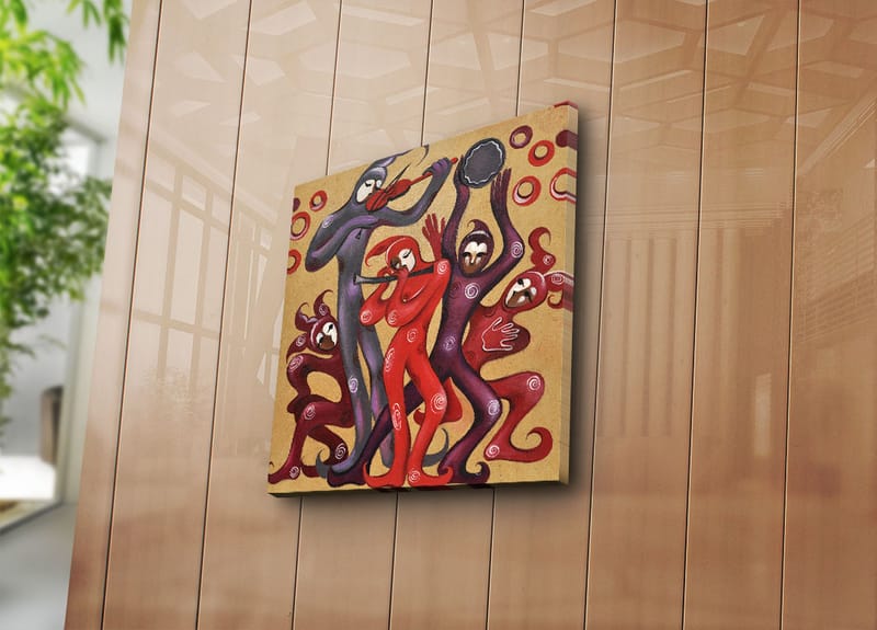 Lerretsbilde 45x45 cm - Dansende figurer i livlige røde og lilla nyanser - Rød / Lilla - Innredning - Bilder & kunst - Lerretsbilder