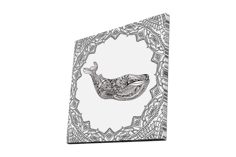 Lerretsbilde 45x45 cm - Dekorativ hval i detaljert design, Svart / Hvit