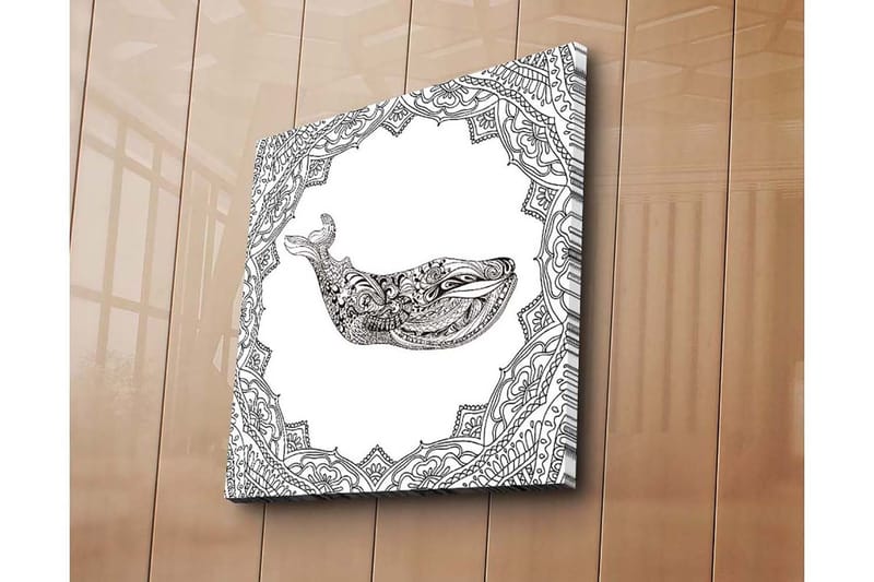 Lerretsbilde 45x45 cm - Dekorativ hval i detaljert design - Svart / Hvit - Innredning - Bilder & kunst - Lerretsbilder