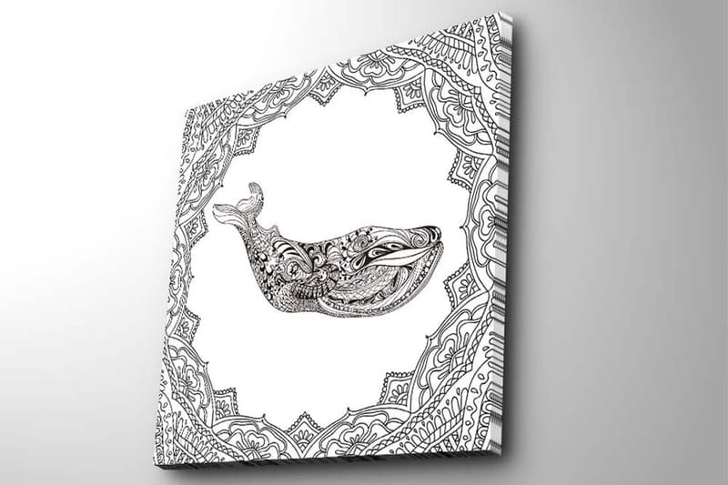 Lerretsbilde 45x45 cm - Dekorativ hval med detaljert mønster - Svart / Hvit - Innredning - Bilder & kunst - Lerretsbilder