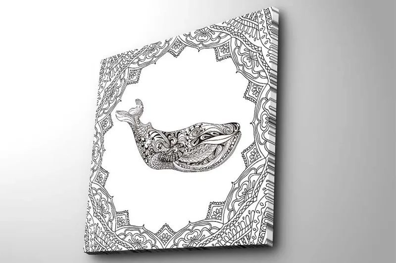 Lerretsbilde 45x45 cm - Dekorativ hval med detaljert mønster - Svart / Hvit - Innredning - Bilder & kunst - Lerretsbilder