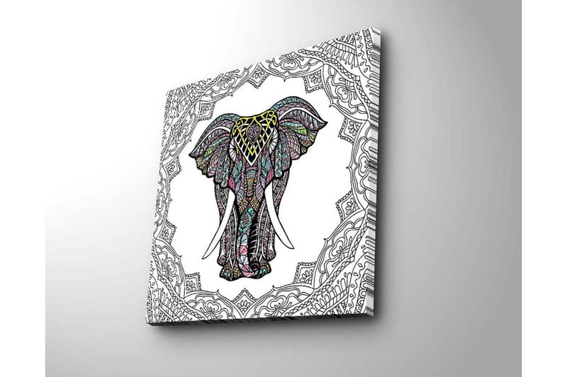Lerretsbilde 45x45 cm - Detaljert elefant med fargerike mønstre - Svart / Gul / Turkis - Innredning - Bilder & kunst - Lerretsbilder
