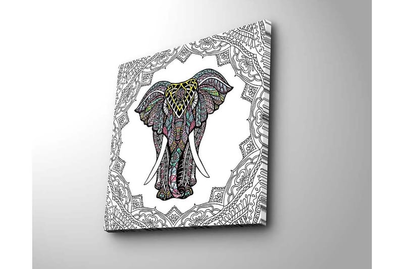 Lerretsbilde 45x45 cm - Detaljert elefant med fargerike mønstre - Svart / Gul / Turkis - Innredning - Bilder & kunst - Lerretsbilder