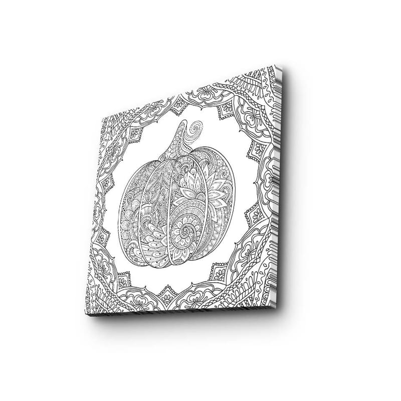 Lerretsbilde 45x45 cm - Detaljert gresskar med ornamentale mønstre - Svart / Hvit - Innredning - Bilder & kunst - Lerretsbilder