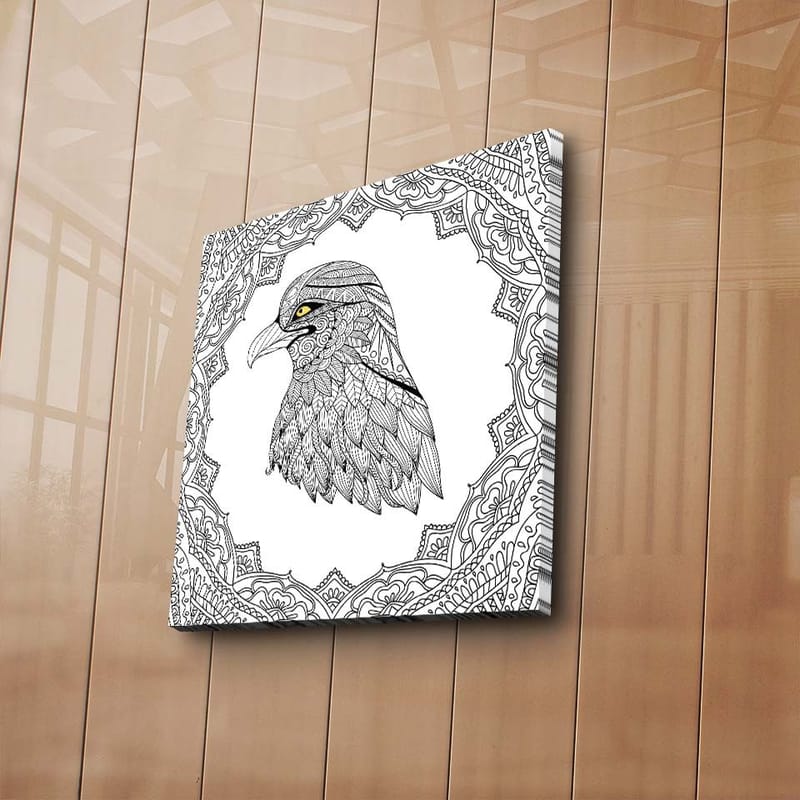 Lerretsbilde 45x45 cm - Detaljert illustrasjon av en ørn med en intrikat ramme - Svart / Gul - Innredning - Bilder & kunst - Lerretsbilder