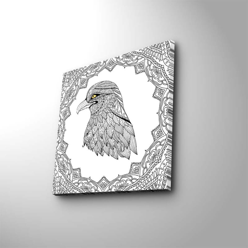 Lerretsbilde 45x45 cm - Detaljert illustrasjon av en ørn med en intrikat ramme - Svart / Gul - Innredning - Bilder & kunst - Lerretsbilder