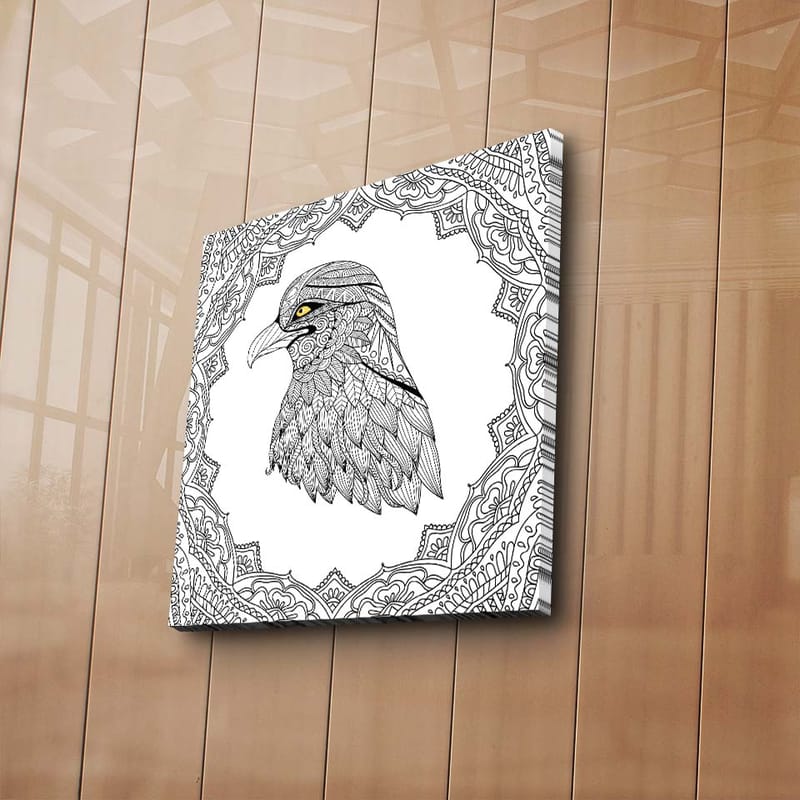 Lerretsbilde 45x45 cm - Detaljert illustrasjon av en ørn med en intrikat ramme - Svart / Gul - Innredning - Bilder & kunst - Lerretsbilder