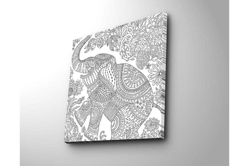 Lerretsbilde 45x45 cm - Detaljert illustrasjon av en elefant omgitt av vegetasjon - Svart / Hvit - Innredning - Bilder & kunst - Lerretsbilder