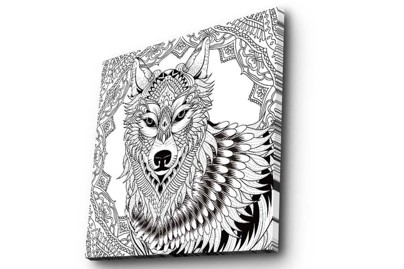 Lerretsbilde 45x45 cm - Detaljert illustrasjon av en ulv med ornamentale mønstre - Svart / Hvit - Innredning - Bilder & kunst - Lerretsbilder