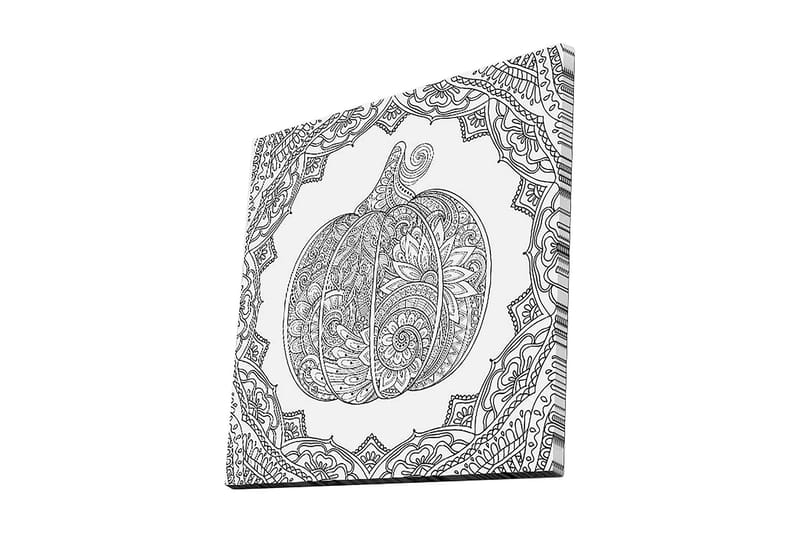 Lerretsbilde 45x45 cm - Detaljert illustrasjon av et gresskar omgitt av ornamentale mønstre - Svart / Hvit - Innredning - Bilder & kunst - Lerretsbilder