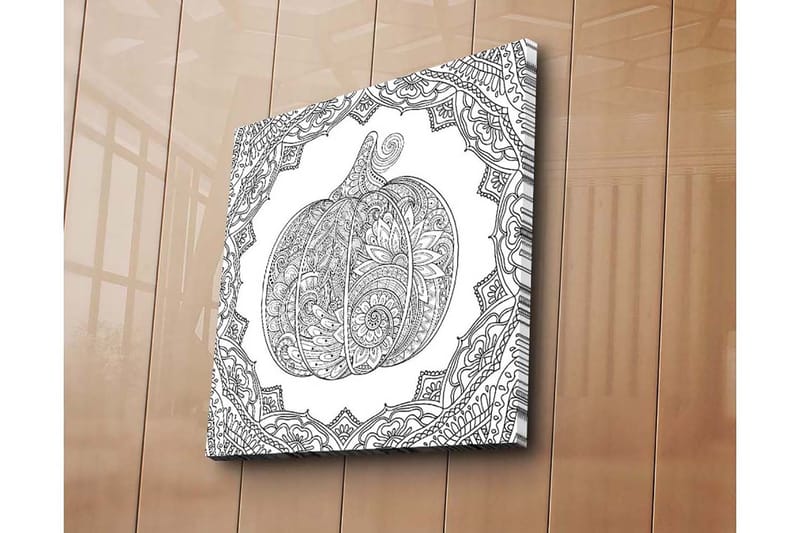 Lerretsbilde 45x45 cm - Detaljert illustrasjon av et gresskar omgitt av ornamentale mønstre - Svart / Hvit - Innredning - Bilder & kunst - Lerretsbilder