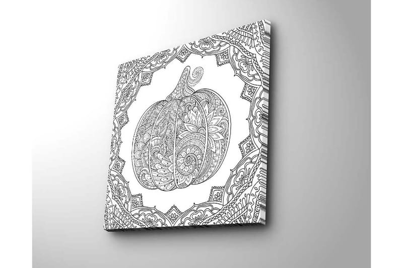 Lerretsbilde 45x45 cm - Detaljert illustrasjon av et gresskar omgitt av ornamentale mønstre - Svart / Hvit - Innredning - Bilder & kunst - Lerretsbilder