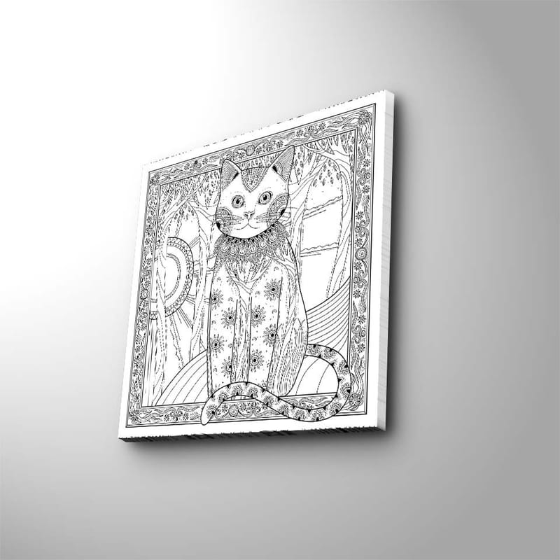 Lerretsbilde 45x45 cm - Detaljert katt med mønstre og ornamenter - Svart / Hvit - Innredning - Bilder & kunst - Lerretsbilder