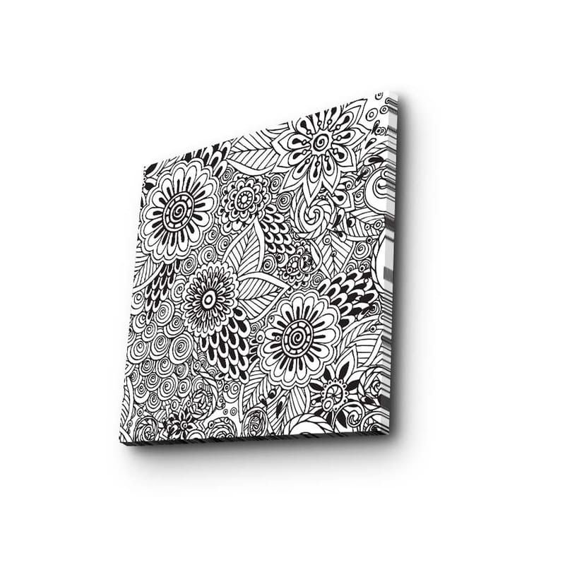 Lerretsbilde 45x45 cm - Detaljert komposisjon av blomster og spiraler, Svart / Hvit