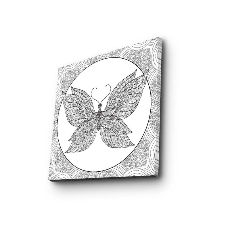 Lerretsbilde 45x45 cm - Detaljert sommerfugl med intrikate mønstre - Svart / Hvit - Innredning - Bilder & kunst - Lerretsbilder