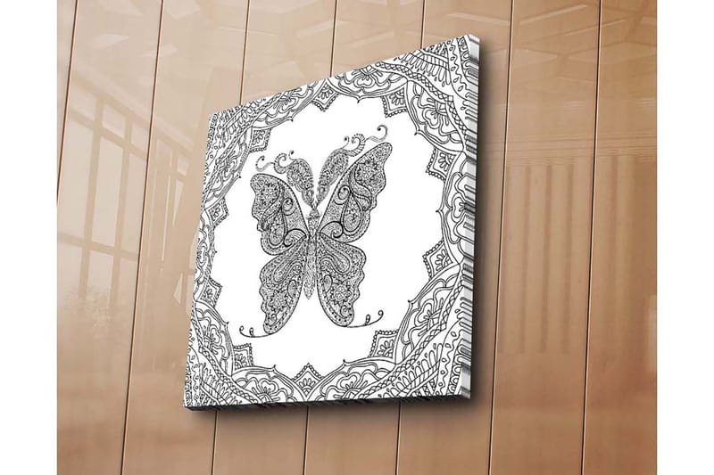 Lerretsbilde 45x45 cm - Detaljert sommerfugl med ornamentale mønstre - Svart / Hvit - Innredning - Bilder & kunst - Lerretsbilder