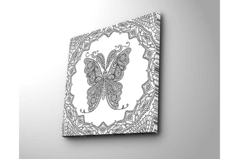 Lerretsbilde 45x45 cm - Detaljert sommerfugl med ornamentale mønstre - Svart / Hvit - Innredning - Bilder & kunst - Lerretsbilder