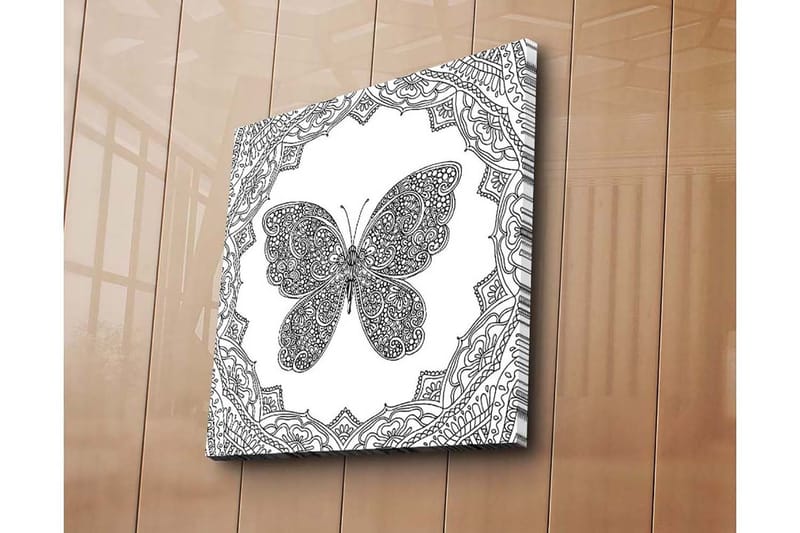 Lerretsbilde 45x45 cm - Detaljert sommerfugl omgitt av ornamentale mønstre - Svart / Hvit - Innredning - Bilder & kunst - Lerretsbilder
