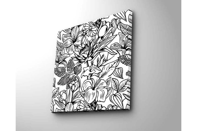 Lerretsbilde 45x45 cm - Detaljert svart-hvitt blomsterdesign med forskjellige planter og blomster - Svart / Hvit - Innredning - Bilder & kunst - Lerretsbilder