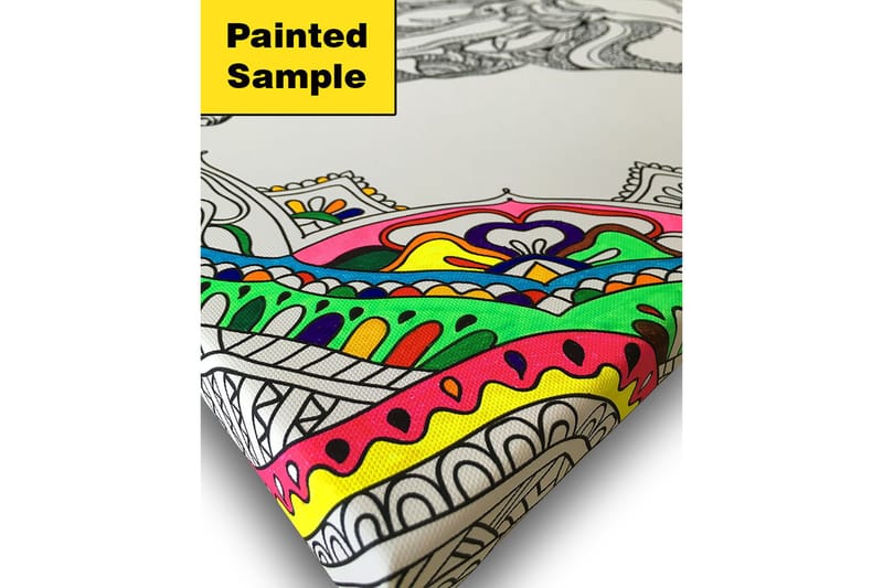 Lerretsbilde 45x45 cm - Detaljert svart-hvitt-illustrasjon av en elefant omgitt av ornamentale mønstre - Svart / Hvit - Innredning - Bilder & kunst - Lerretsbilder