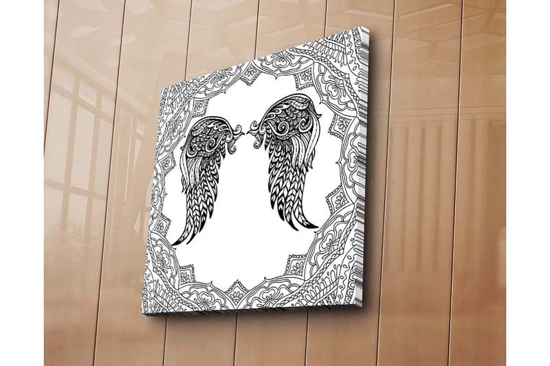 Lerretsbilde 45x45 cm - Detaljerte englevinger i en dekorativ ramme - Svart / Hvit - Innredning - Bilder & kunst - Lerretsbilder