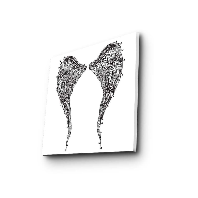 Lerretsbilde 45x45 cm - Detaljerte fjær av vinger - Svart / Hvit - Innredning - Bilder & kunst - Lerretsbilder