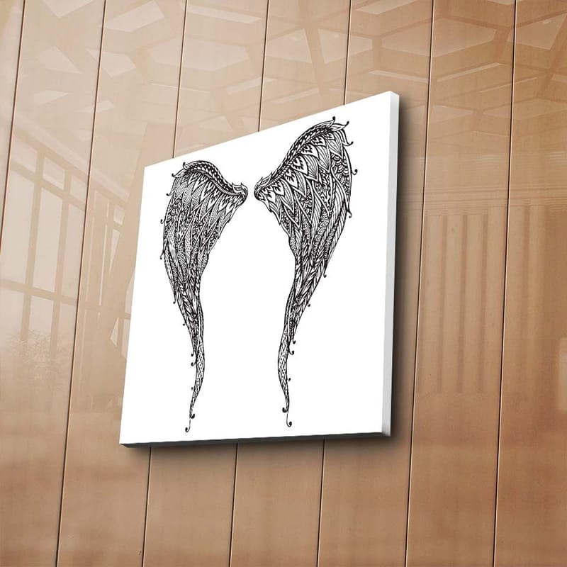 Lerretsbilde 45x45 cm - Detaljerte fjær av vinger - Svart / Hvit - Innredning - Bilder & kunst - Lerretsbilder