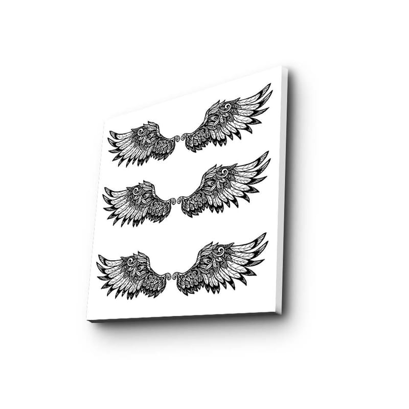 Lerretsbilde 45x45 cm - Detaljerte fjær i en symmetrisk komposisjon av vinger - Svart / Hvit - Innredning - Bilder & kunst - Lerretsbilder