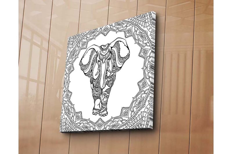 Lerretsbilde 45x45 cm - Elefant i detaljert mandalamønster - Svart / Hvit - Innredning - Bilder & kunst - Lerretsbilder