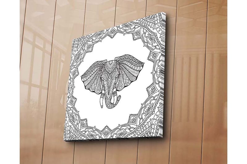 Lerretsbilde 45x45 cm - Elefant med intrikate mønstre i en dekorativ ramme - Svart / Hvit - Innredning - Bilder & kunst - Lerretsbilder