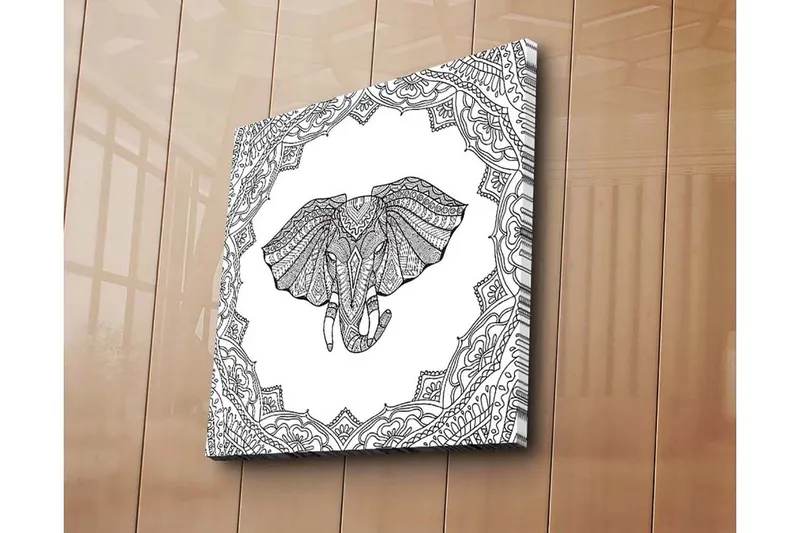 Lerretsbilde 45x45 cm - Elefant med intrikate mønstre i en dekorativ ramme - Svart / Hvit - Innredning - Bilder & kunst - Lerretsbilder