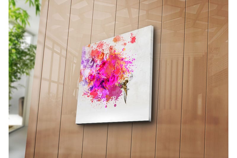 Lerretsbilde 45x45 cm - Fargerik abstrakt komposisjon med sprudlende fargeeksplosjoner - Rosa / Lilla / Oransje - Innredning - Bilder & kunst - Lerretsbilder