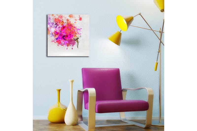 Lerretsbilde 45x45 cm - Fargerik abstrakt komposisjon med sprudlende fargeeksplosjoner - Rosa / Lilla / Oransje - Innredning - Bilder & kunst - Lerretsbilder