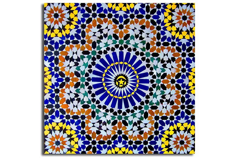 Lerretsbilde 45x45 cm - Fargerik mandala med geometriske mønstre - Blå / Gul / Oransje - Innredning - Bilder & kunst - Lerretsbilder