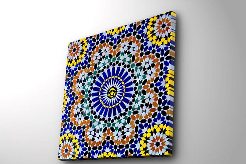 Lerretsbilde 45x45 cm - Fargerik mandala med geometriske mønstre - Blå / Gul / Oransje - Innredning - Bilder & kunst - Lerretsbilder