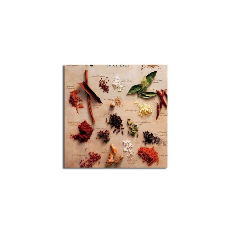 Lerretsbilde 45x45 cm - Fargerik samling av krydder og urter - Rød / Grønn / Brun - Innredning - Bilder & kunst - Lerretsbilder