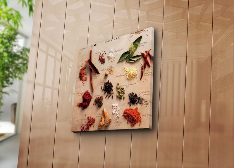 Lerretsbilde 45x45 cm - Fargerik samling av krydder og urter - Rød / Grønn / Brun - Innredning - Bilder & kunst - Lerretsbilder