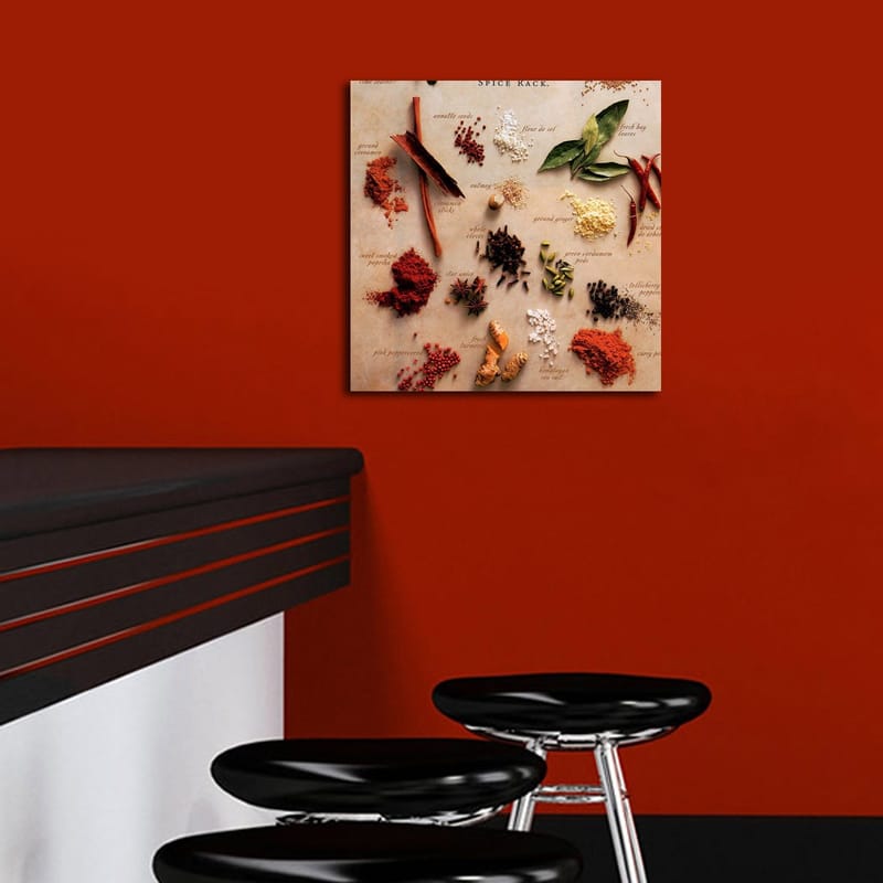 Lerretsbilde 45x45 cm - Fargerik samling av krydder og urter - Rød / Grønn / Brun - Innredning - Bilder & kunst - Lerretsbilder