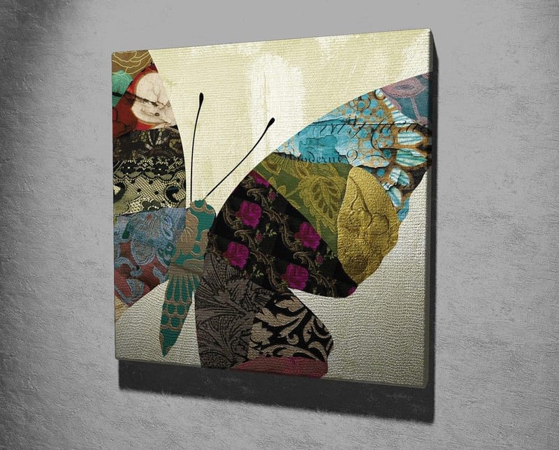 Lerretsbilde 45x45 cm - Fargerik sommerfugl med mønstrede vinger - Turkis / Rød / Svart - Innredning - Bilder & kunst - Lerretsbilder