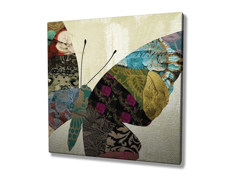 Lerretsbilde 45x45 cm - Fargerik sommerfugl med mønstrede vinger - Turkis / Rød / Svart - Innredning - Bilder & kunst - Lerretsbilder