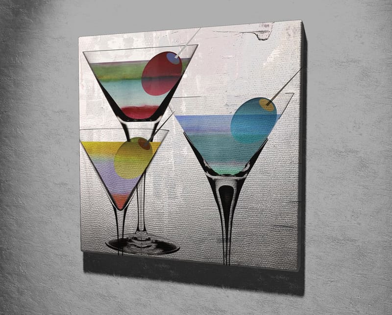Lerretsbilde 45x45 cm - Fargerike cocktailglass med fruktskiver - Grønn / Blå / Rød - Innredning - Bilder & kunst - Lerretsbilder