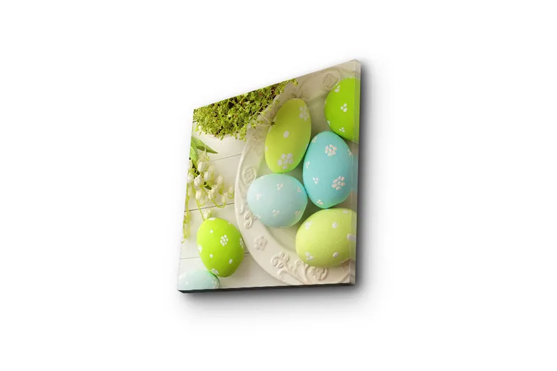 Lerretsbilde 45x45 cm - Fargerike påskeegg i pastellfarger - Grønn / Blå / Hvit - Innredning - Bilder & kunst - Lerretsbilder