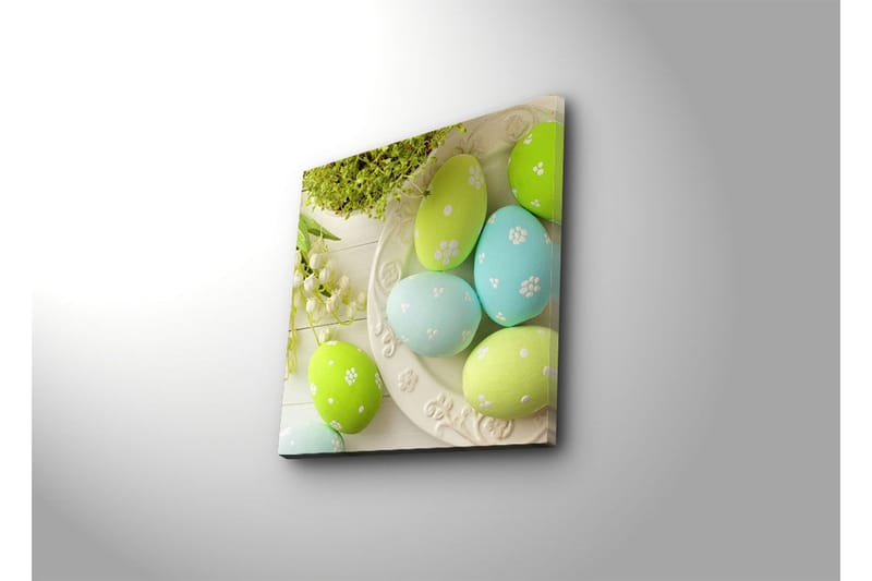 Lerretsbilde 45x45 cm - Fargerike påskeegg i pastellfarger - Grønn / Blå / Hvit - Innredning - Bilder & kunst - Lerretsbilder