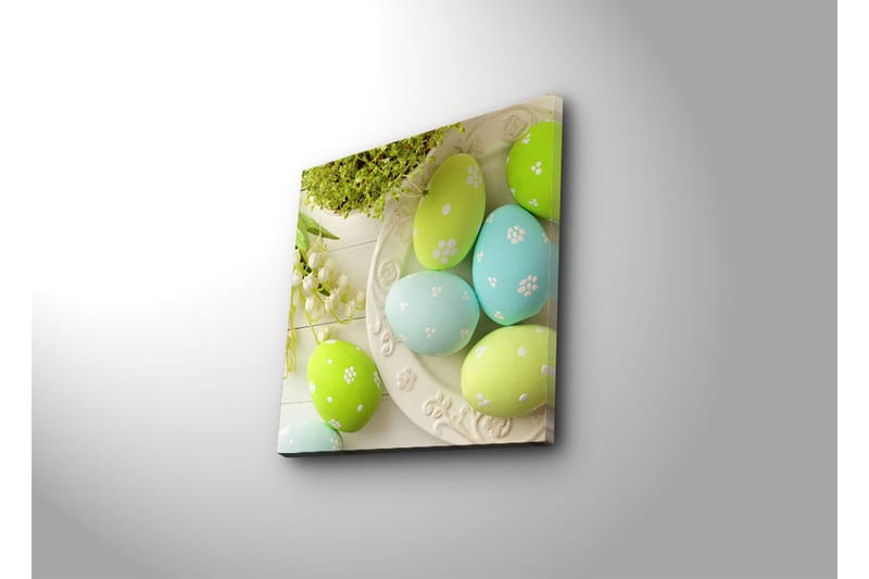 Lerretsbilde 45x45 cm - Fargerike påskeegg i pastellfarger - Grønn / Blå / Hvit - Innredning - Bilder & kunst - Lerretsbilder