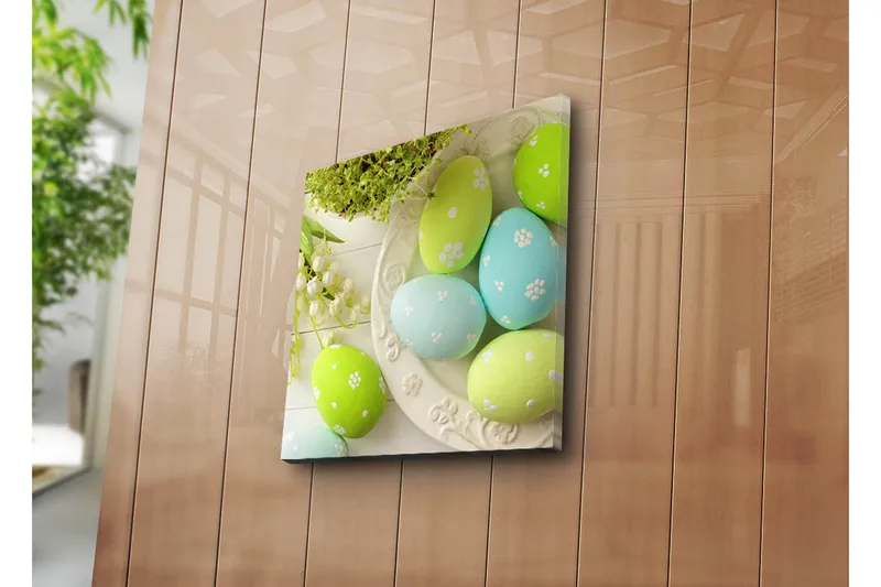 Lerretsbilde 45x45 cm - Fargerike påskeegg i pastellfarger - Grønn / Blå / Hvit - Innredning - Bilder & kunst - Lerretsbilder